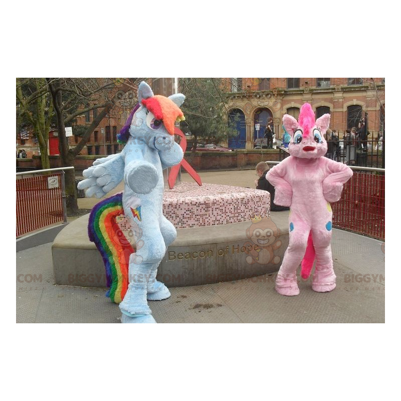 2 BIGGYMONKEY™s colorful unicorns pony mascot - Biggymonkey.com