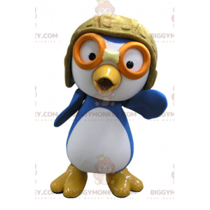 Blue and White Bird BIGGYMONKEY™ maskotkostume i Aviator-outfit