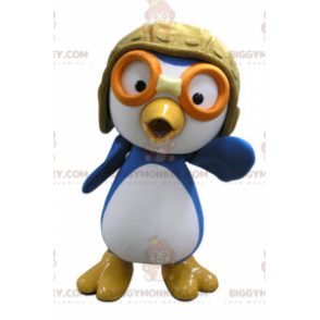 Traje de mascote de pássaro azul e branco BIGGYMONKEY™ em traje