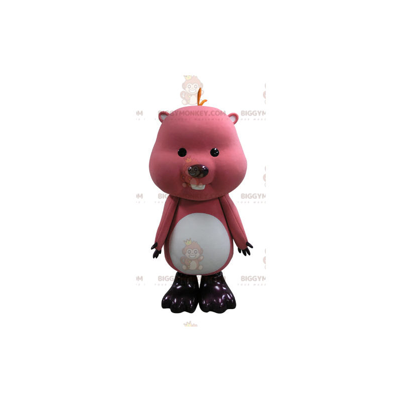Fantasia de mascote de castor de marmota rosa e branco Fantasia de mascote de castor de marmota rosa e branco