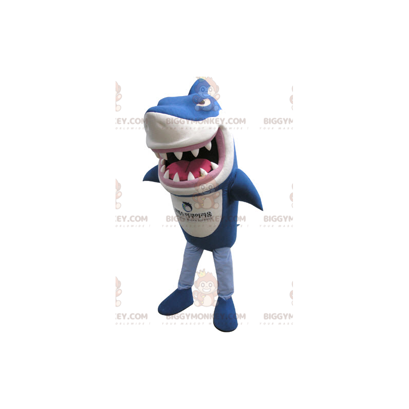 Disfraz de mascota BIGGYMONKEY™ de tiburón azul y blanco de Disfraz de mascota BIGGYMONKEY™ de tiburón azul y blanco de