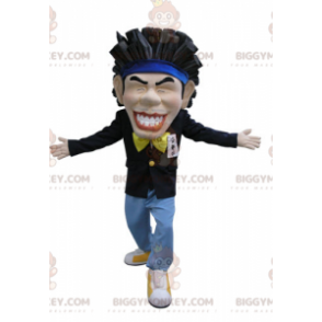 Traje de mascote japonês sorridente de cabelo castanho
