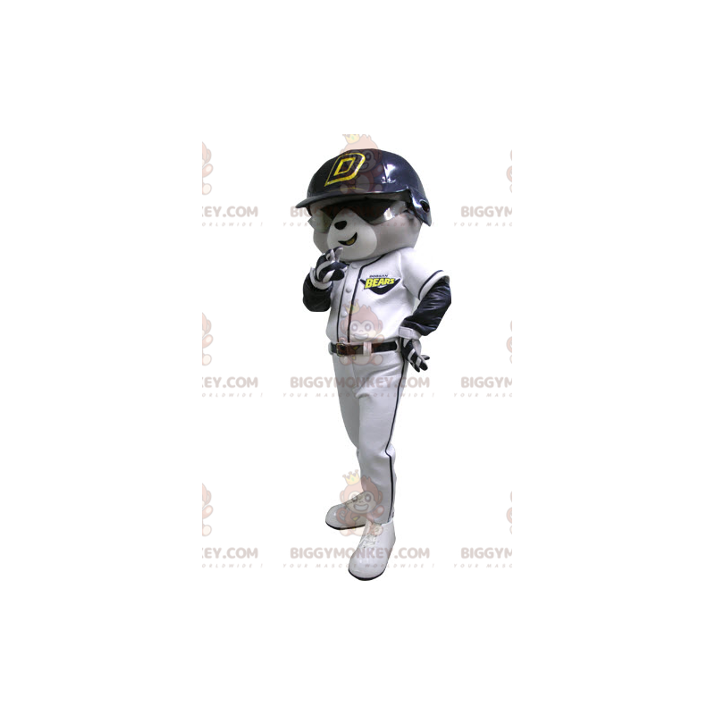 BIGGYMONKEY™ maskotdräkt av grå och vit björn i baseballdräkt - BIGGYMONKEY™ maskotdräkt av grå och vit björn i baseballdräkt -