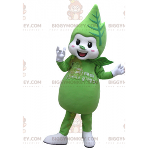 Traje de mascote BIGGYMONKEY™ com folha verde e branca gigante