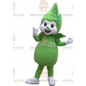 Traje de mascote BIGGYMONKEY™ com folha verde e branca gigante