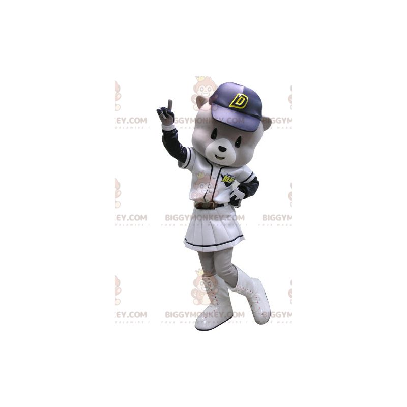 Traje de mascote BIGGYMONKEY™ de urso cinza e branco em traje Traje de mascote BIGGYMONKEY™ de urso cinza e branco em traje