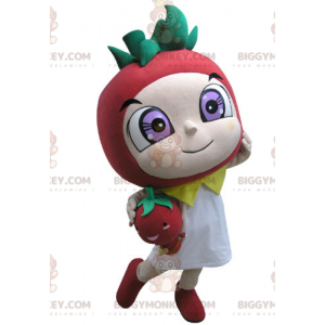 BIGGYMONKEY™ Rotes und grünes Erdbeer-Maskottchen-Kostüm -