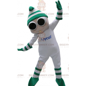 BIGGYMONKEY™ Weißes Schneemann-Maskottchen-Kostüm mit Brille