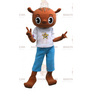 Disfraz de mascota Brown Teddy BIGGYMONKEY™ con traje azul y