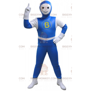 Στολή μασκότ Snowman BIGGYMONKEY™ ντυμένη με μπλε και λευκή φόρμα - Αρσενικές μασκότ - BIGGYMONKEY_04846 - BiggyMonkey.com