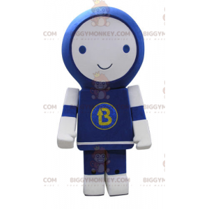 Smiling Blue and White Robot BIGGYMONKEY™ Mascot Costume -