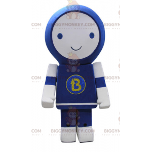Χαμογελαστό μπλε και άσπρο ρομπότ στολή μασκότ BIGGYMONKEY™ -