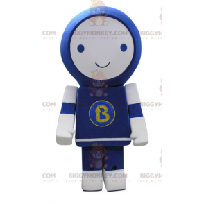 Smiling Blue and White Robot BIGGYMONKEY™ Mascot Costume –