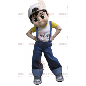 Teen Boy BIGGYMONKEY™ Mascot Costume Dressed In Overalls -