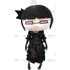 Dívčina v kostýmu maskota BIGGYMONKEY™ v černém s brýlemi –