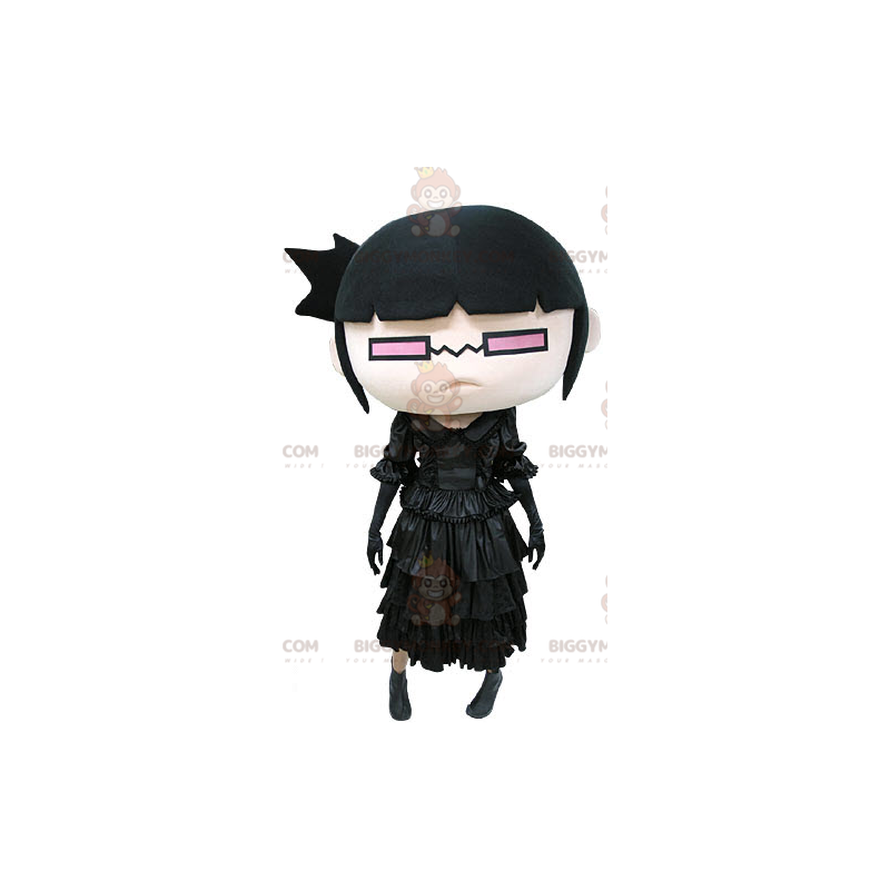 BIGGYMONKEY™ Mascot Costume Girl Dressed In Black With Glasses BIGGYMONKEY™ Mascot Costume Girl Dressed In Black With Glasses