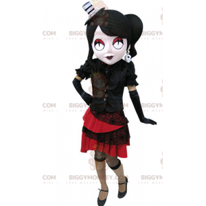 BIGGYMONKEY™ Maskottchen-Kostüm einer Gothic-Frau in Schwarz