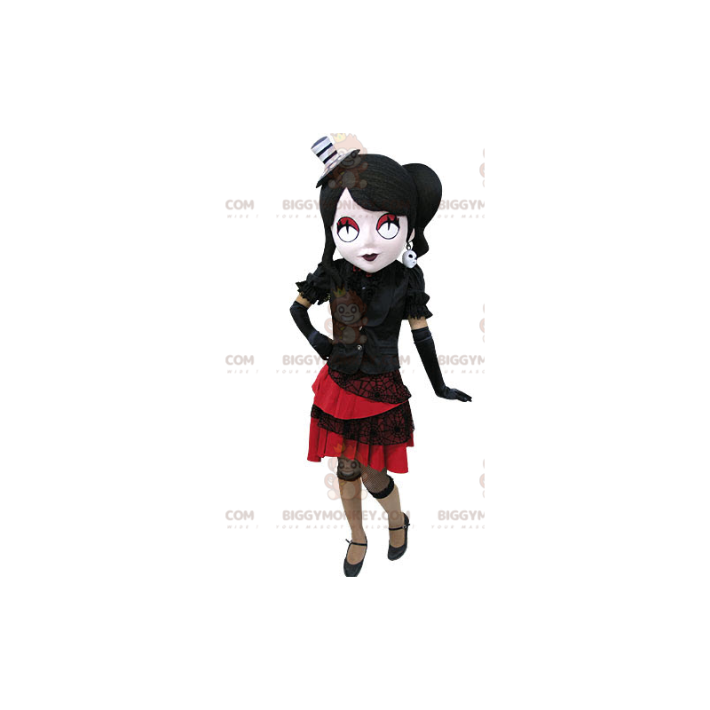Costume de mascotte BIGGYMONKEY™ de femme gothique habillée en Costume de mascotte BIGGYMONKEY™ de femme gothique habillée en