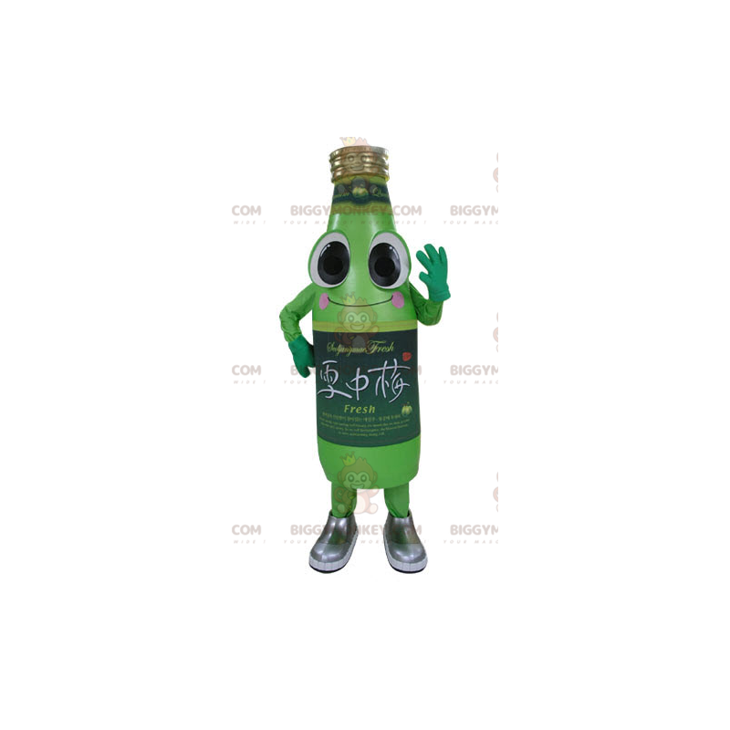 Costume de mascotte BIGGYMONKEY™ de bouteille verte de soda Costume de mascotte BIGGYMONKEY™ de bouteille verte de soda