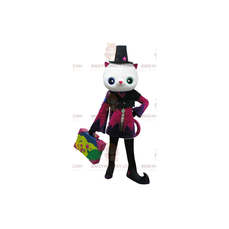 Costume de mascotte BIGGYMONKEY™ de chat blanc avec les yeux vairons et un joli costume - Mascottes de chat - BiggyMonkey.com