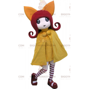 BIGGYMONKEY™ maskotkostume Rødt hår pige med gul frakke -