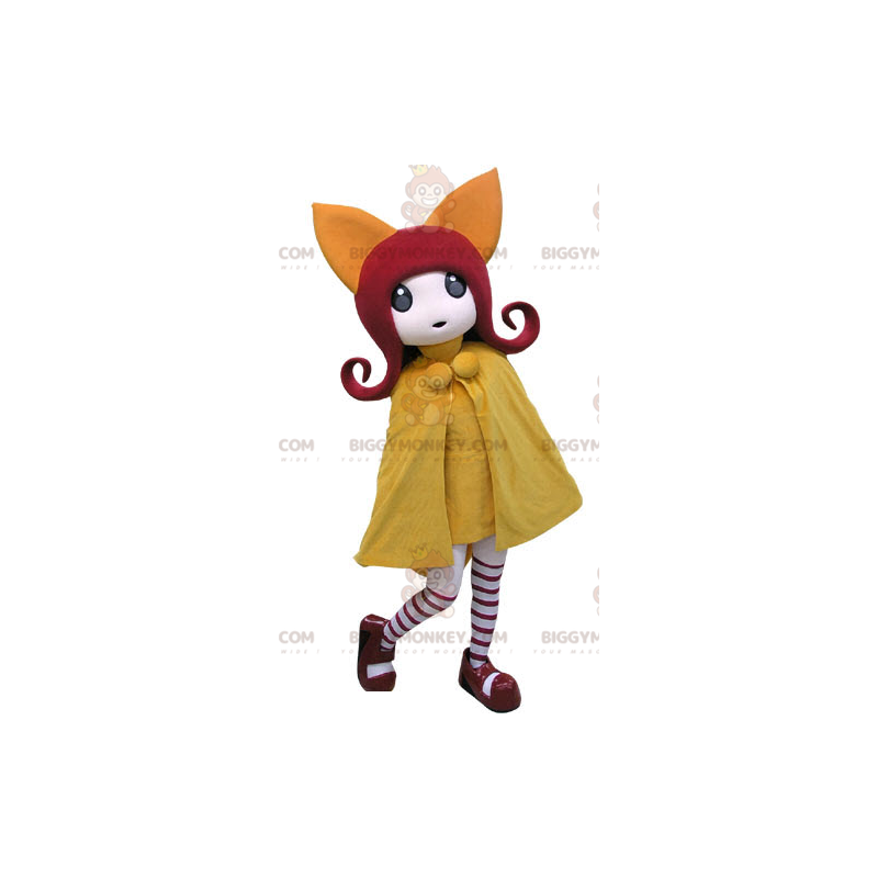 BIGGYMONKEY™ Mascot Costume Red Hair Girl With Yellow Coat - BIGGYMONKEY™ Mascot Costume Red Hair Girl With Yellow Coat -