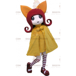 Traje de mascote BIGGYMONKEY™ Garota ruiva com casaco amarelo –