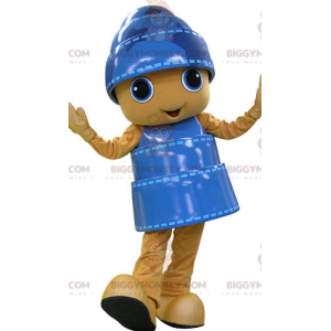 Very Smiling Yellow and Blue Snowman BIGGYMONKEY™ Mascot