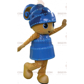 Very Smiling Yellow and Blue Snowman BIGGYMONKEY™ Mascot