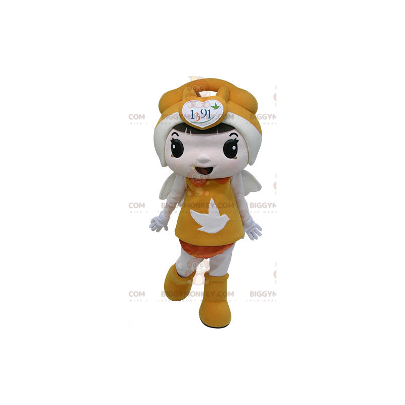 BIGGYMONKEY™ Mascot Costume Girl Dress Up Naranja con alas - BIGGYMONKEY™ Mascot Costume Girl Dress Up Naranja con alas -
