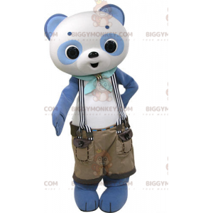 Blue and White Panda BIGGYMONKEY™ Mascot Costume with Suspender