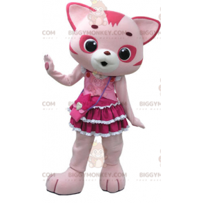 Pink og hvid kat BIGGYMONKEY™ maskotkostume med sød kjole -