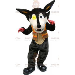 Black Wolf BIGGYMONKEY™ Mascot Costume with Eye Patch -