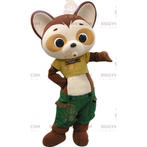 Brun og Tan Panda BIGGYMONKEY™ maskotkostume iført grønne shorts - Pandas maskot - BIGGYMONKEY_04889 - BiggyMonkey.com