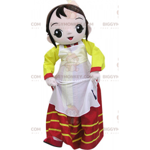 Woman BIGGYMONKEY™ Mascot Costume Dressed in Colorful Dress –