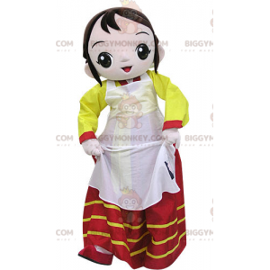 Woman BIGGYMONKEY™ Mascot Costume Dressed in Colorful Dress -