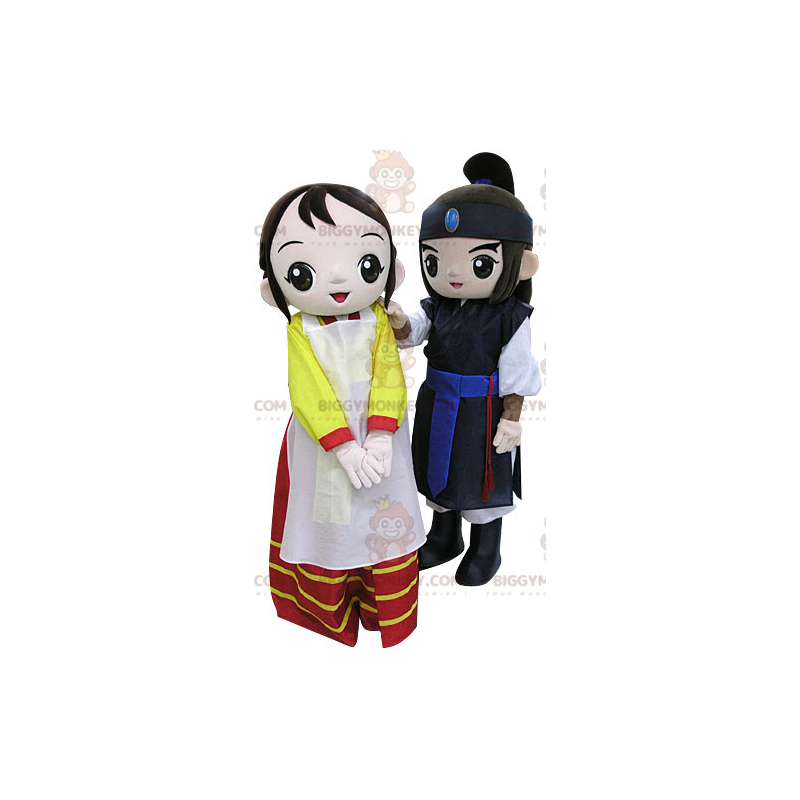 Duo de mascottes BIGGYMONKEY™ un guerrier et une femme. Couple