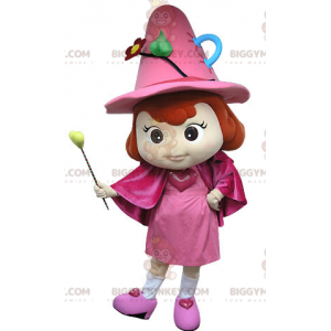 BIGGYMONKEY™ Pink Fairy Mascot-kostume med hat og tryllestav -
