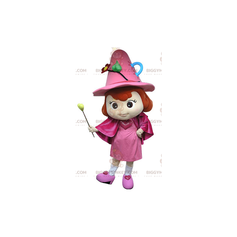 BIGGYMONKEY™ Pink Fairy Mascot-kostume med hat og tryllestav - BIGGYMONKEY™ Pink Fairy Mascot-kostume med hat og tryllestav -