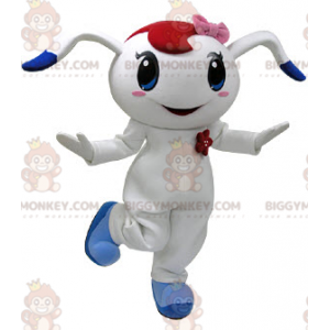 BIGGYMONKEY™ Maskottchen-Kostüm Weißer und blauer Hase mit rosa