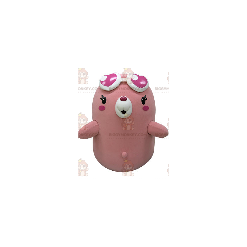 Fantasia de mascote BIGGYMONKEY™ Urso Rosa e Branco com Óculos Fantasia de mascote BIGGYMONKEY™ Urso Rosa e Branco com Óculos