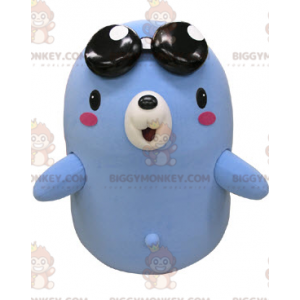 Blau-weißer Bär BIGGYMONKEY™ Maskottchen-Kostüm mit schwarzer