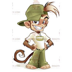 BIGGYMONKEY™ Mascottekostuum Bruine aap in groen-witte outfit -