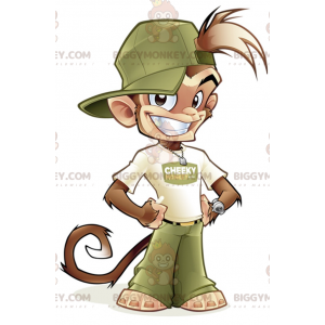 BIGGYMONKEY™ maskotkostume Brun abe i grønt og hvidt outfit -