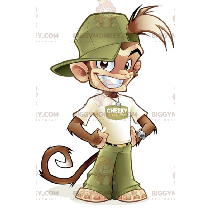 BIGGYMONKEY™ Costume da mascotte Scimmia marrone in abito verde BIGGYMONKEY™ Costume da mascotte Scimmia marrone in abito verde