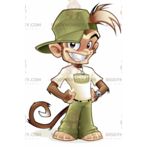 Kostým maskota BIGGYMONKEY™ Hnědá opice v zelenobílém outfitu - Opičí maskoti - BIGGYMONKEY_0643 - BiggyMonkey.com