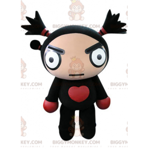 Costume de mascotte BIGGYMONKEY™ de poupée noire et rouge à l'air farouche - Mascottes d'objets - BiggyMonkey.com