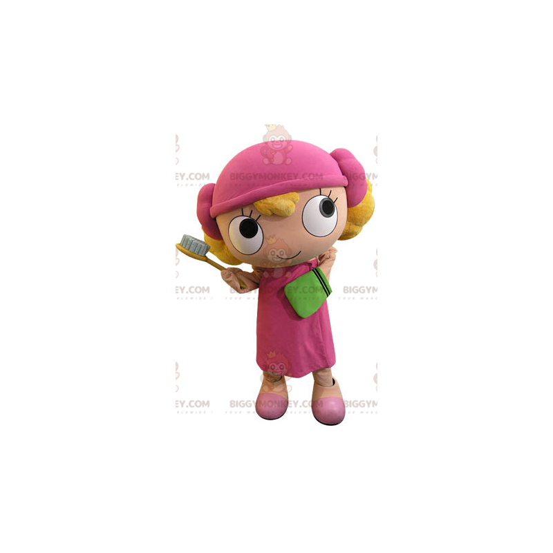 BIGGYMONKEY™ Maskottchenkostüm Blondes Mädchen in Rosa - BIGGYMONKEY™ Maskottchenkostüm Blondes Mädchen in Rosa -