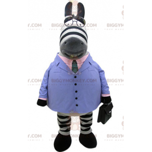 Zebra BIGGYMONKEY™ Mascot Costume Dressed In Blue Suit With Tie