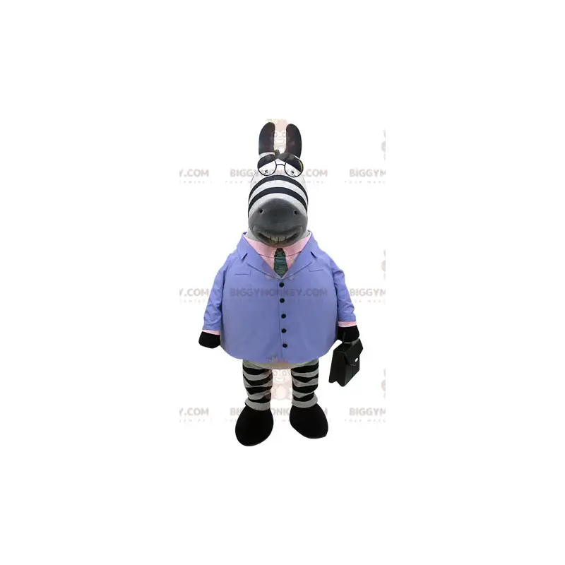 Zebra BIGGYMONKEY™ maskotkostume klædt i blåt jakkesæt med